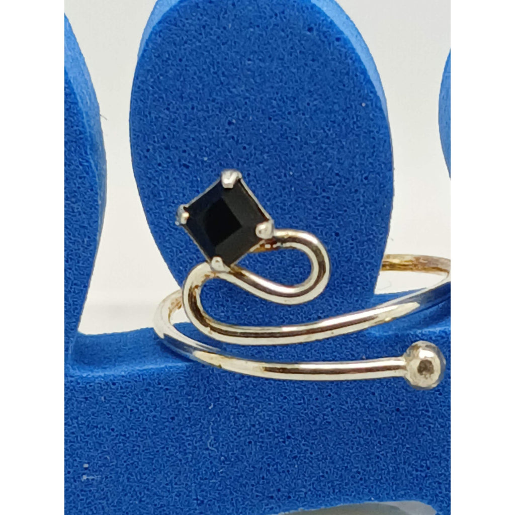 Sexy Swirly Black Crystal Rhinestone Toe Ring Adjustable Size Sterling Silver
