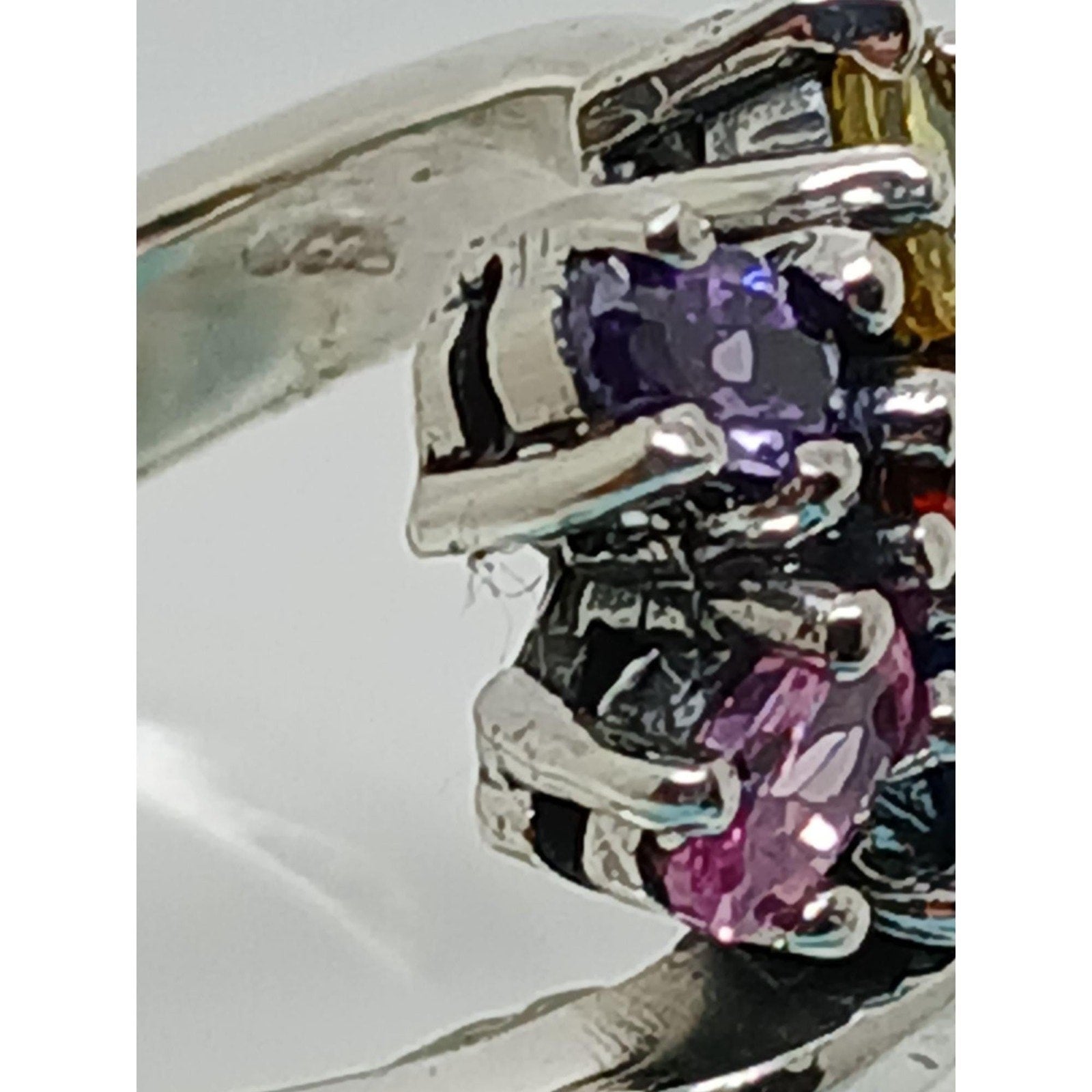 Vintage 1990's Floral Sterling Silver Bypass Band Ring Gemstones CZ Size 8.5 - HoneyThomas.com