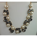Elegant Vintage Faux Pearl Necklace with Gold and Grey Accents Statement Jewelry - HoneyThomas.com