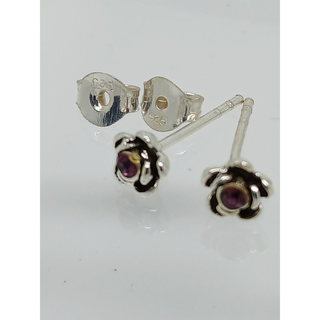 Vintage Estate Jewelry NOS .925 Sterling Silver Purple Rose Crystal Earrings - HoneyThomas.com