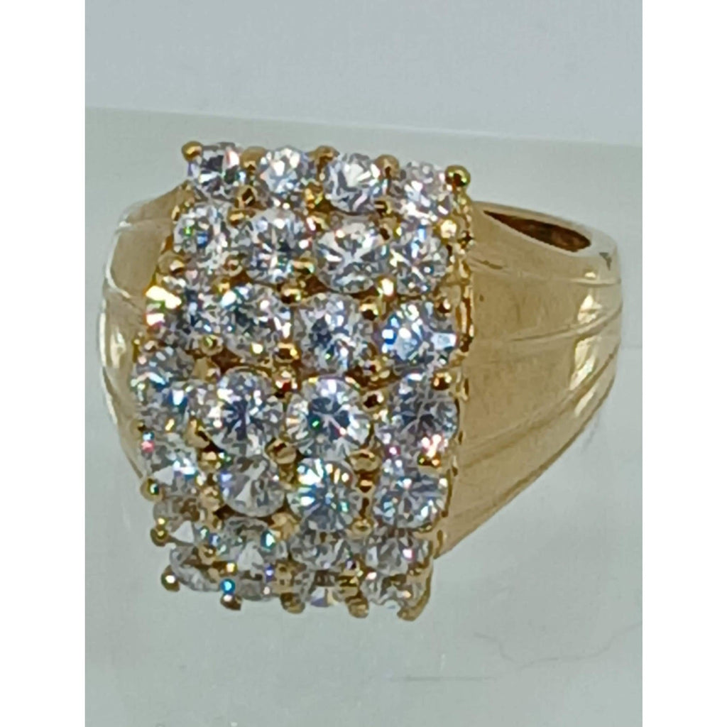 1990's Gold Vermeil Sterling Silver Sim Diamond Cluster Cocktail Ring Size 7 - HoneyThomas.com
