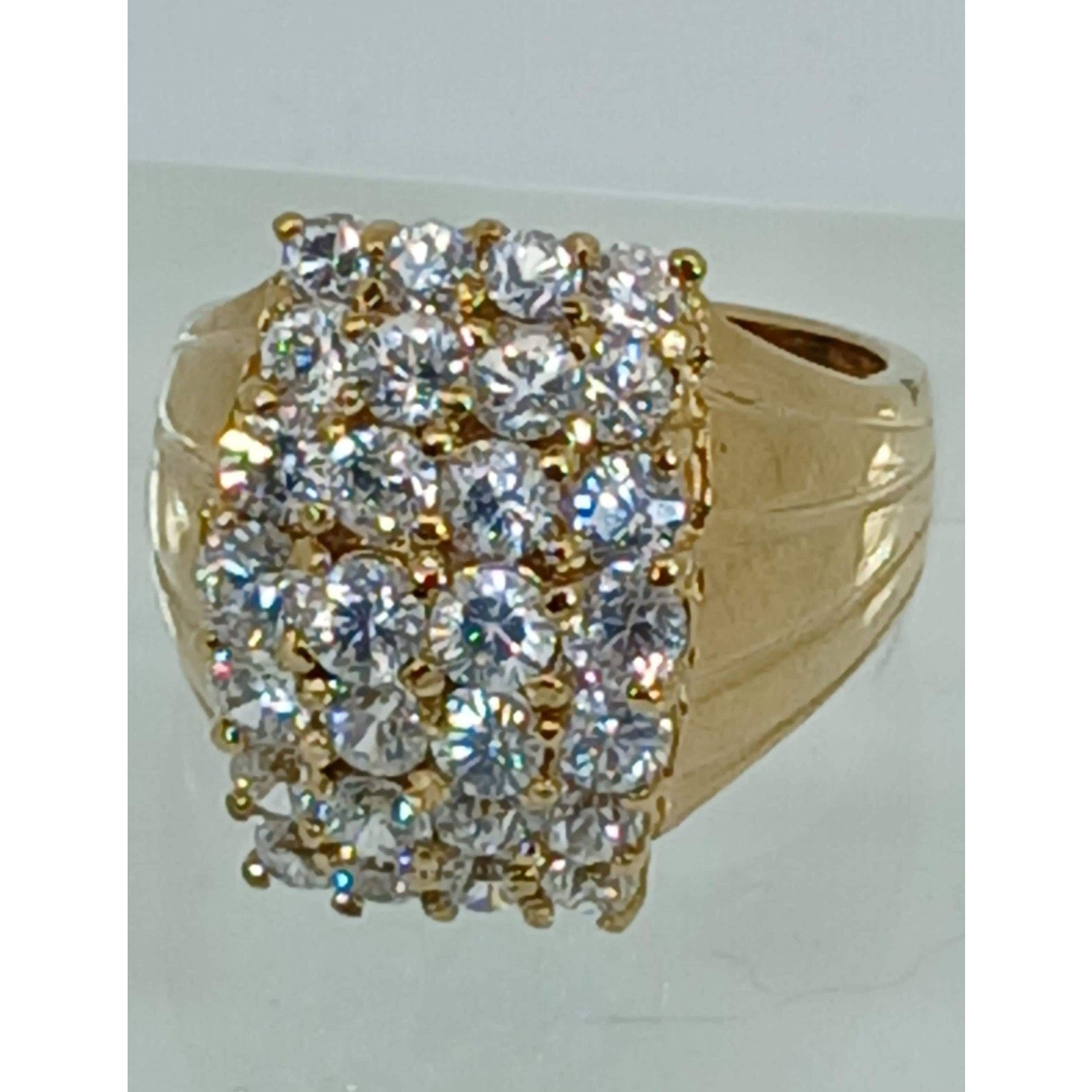 1990's Gold Vermeil Sterling Silver Sim Diamond Cluster Cocktail Ring Size 7 - HoneyThomas.com