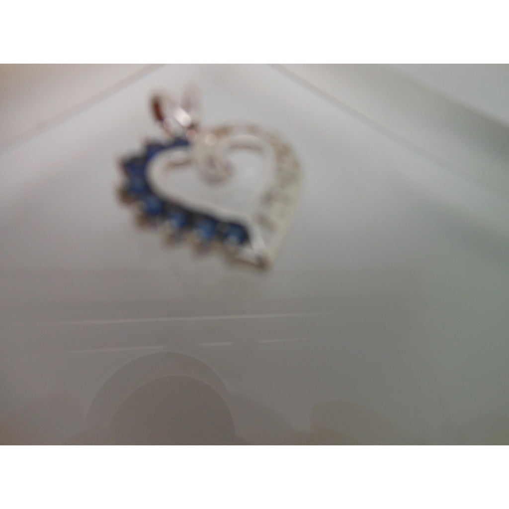 Vintage 1990's Beautiful Sterling Silver I Love Mom Necklace Pendant Sapphire CZ - HoneyThomas.com