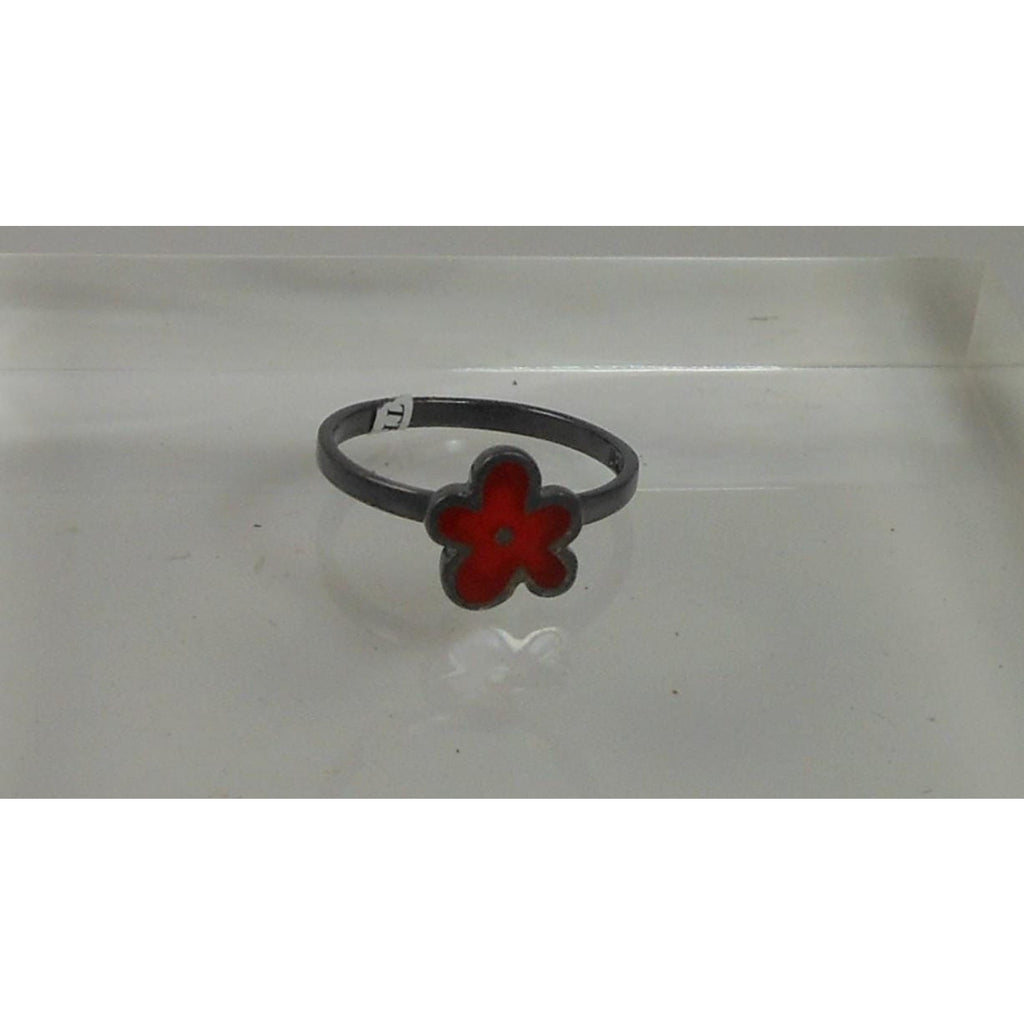 Fun Vibrant Red Flower Ring in Oxidized Sterling Silver - Size 8 - Enamel Resin - HoneyThomas.com