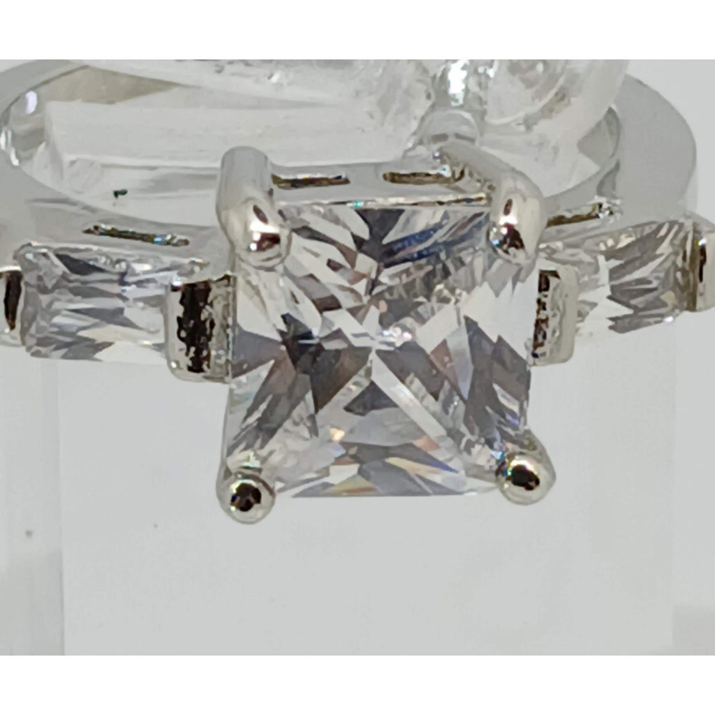 3.5 CT Vintage Princess Cut CZ Engagement Ring Silver Tone White Gold GP Size 7 - HoneyThomas.com