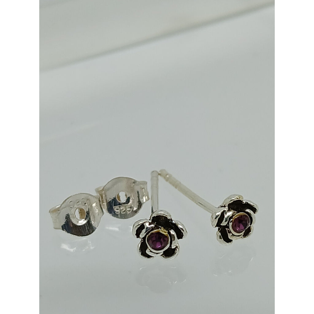Vintage Estate Jewelry NOS .925 Sterling Silver Purple Rose Crystal Earrings - HoneyThomas.com