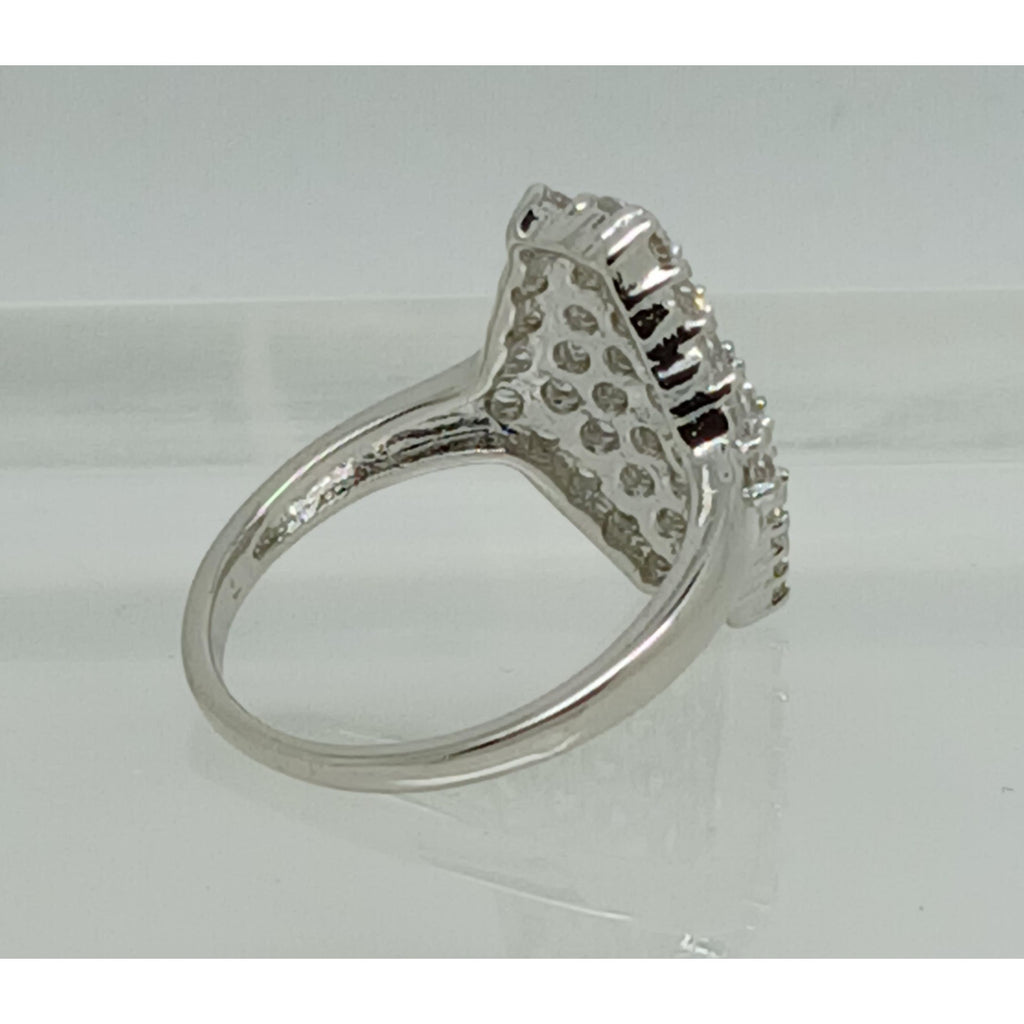 Elegant Vintage Size 7.25 White Gold Plate Pave Cluster Cocktail Statement Ring