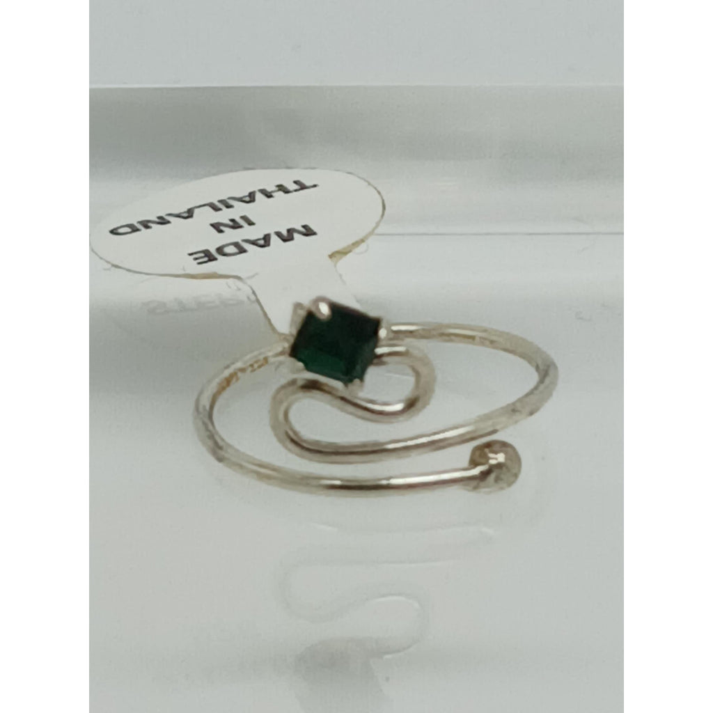 Swirly Emerald Green Crystal Rhinestone Toe Ring Adjustable Size Sterling Silver