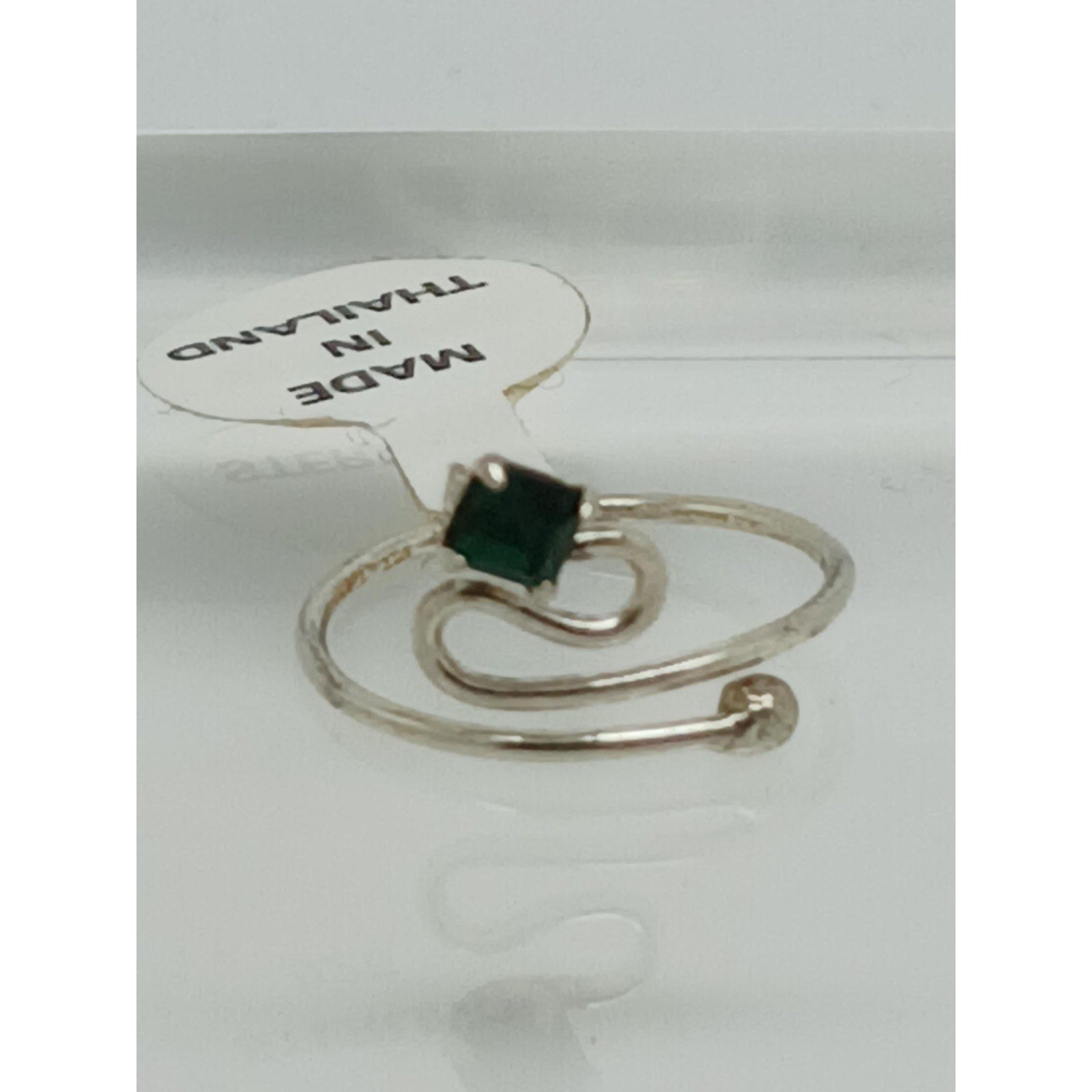 Swirly Emerald Green Crystal Rhinestone Toe Ring Adjustable Size Sterling Silver