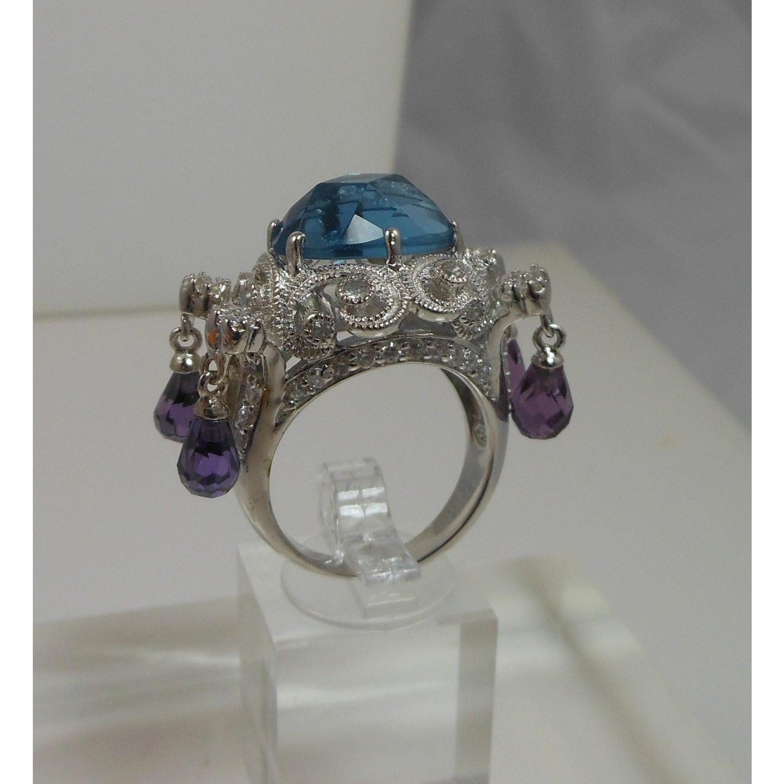 Vintage Sterling Silver 90s Glamour Cocktail Ring Huge Dramatic Statement Size 9 - HoneyThomas.com