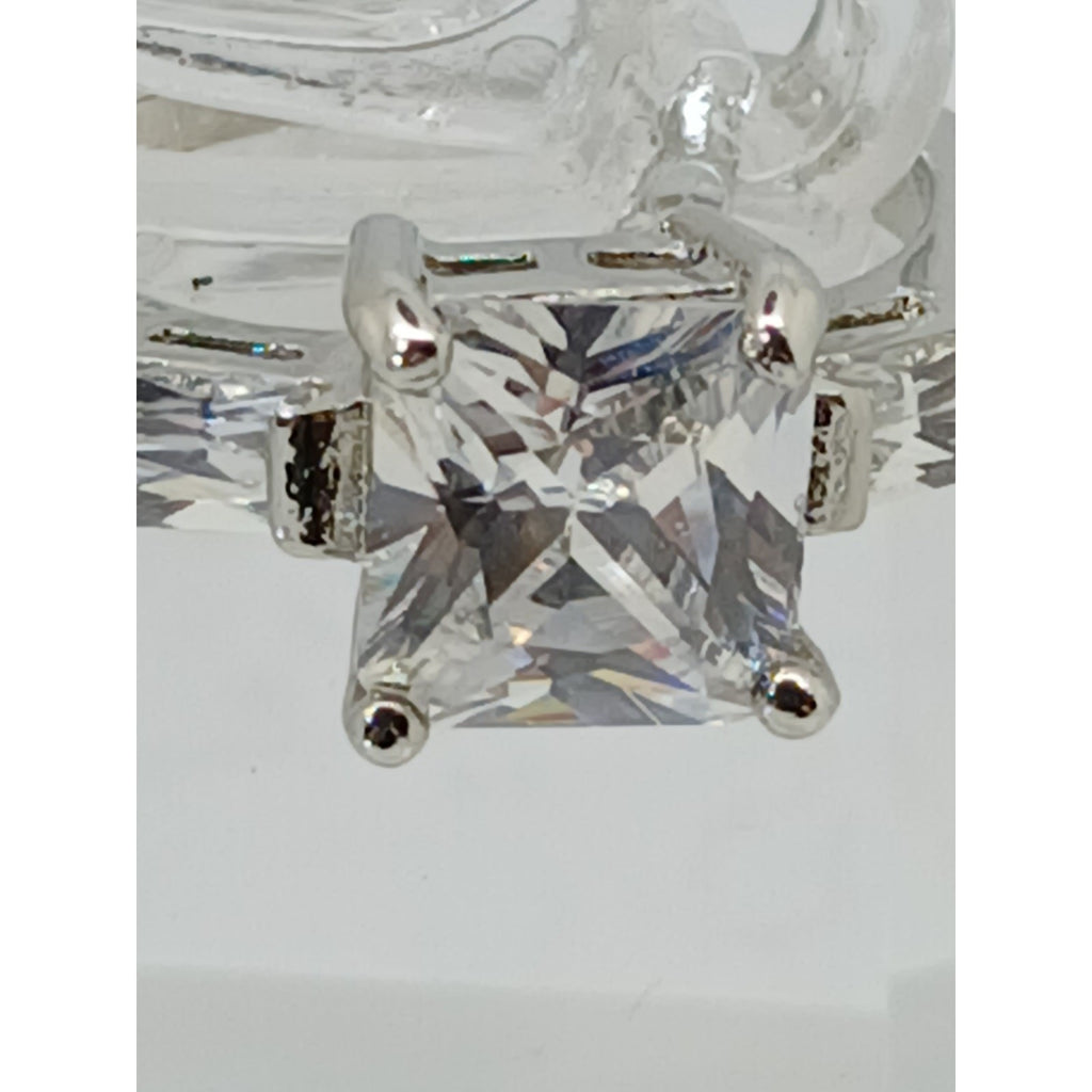 3.5 CT Vintage Princess Cut CZ Engagement Ring Silver Tone White Gold GP Size 10 - HoneyThomas.com
