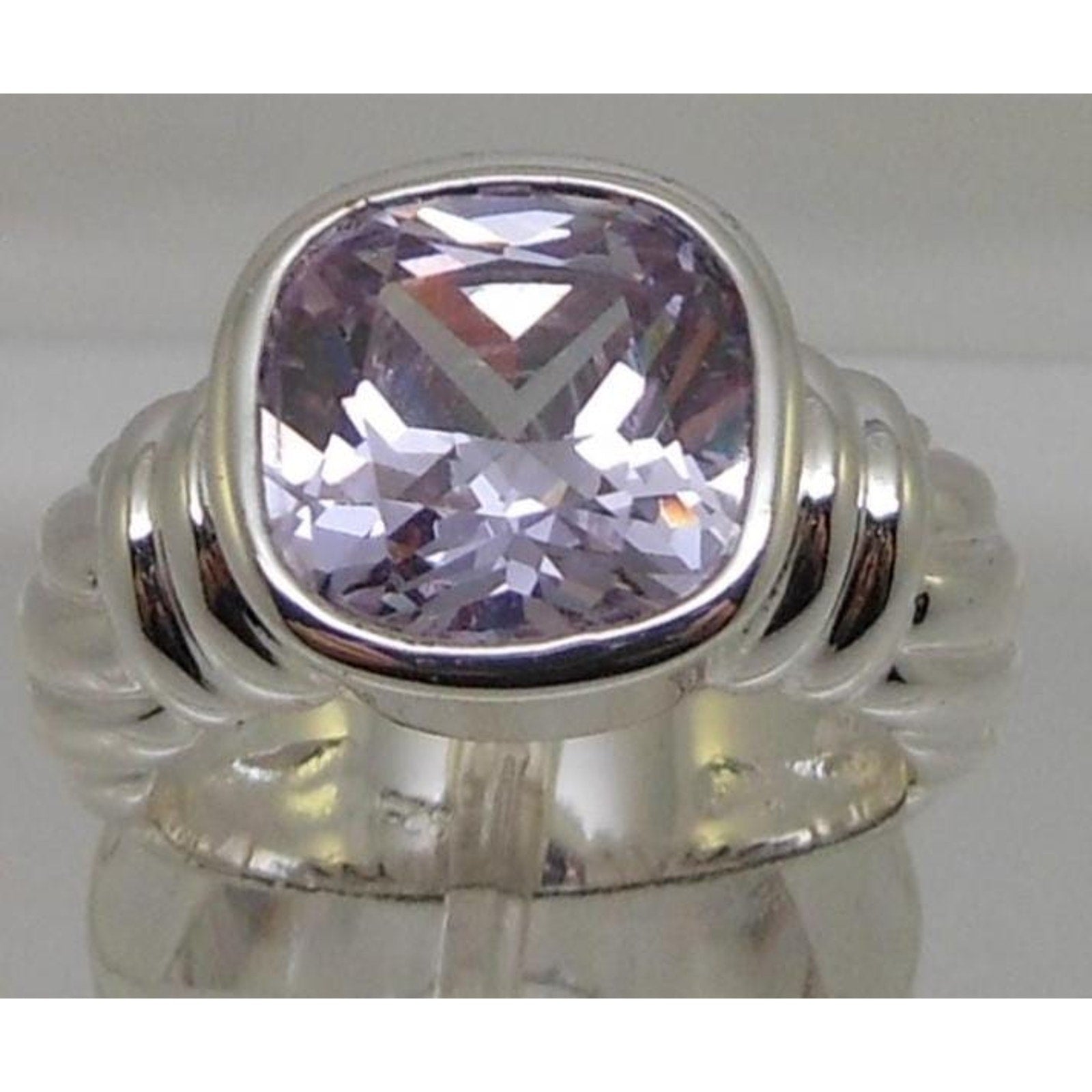 Vintage Designer Cocktail Ring Sterling Silver CZ Pink Purple 925 Signed Size 6
