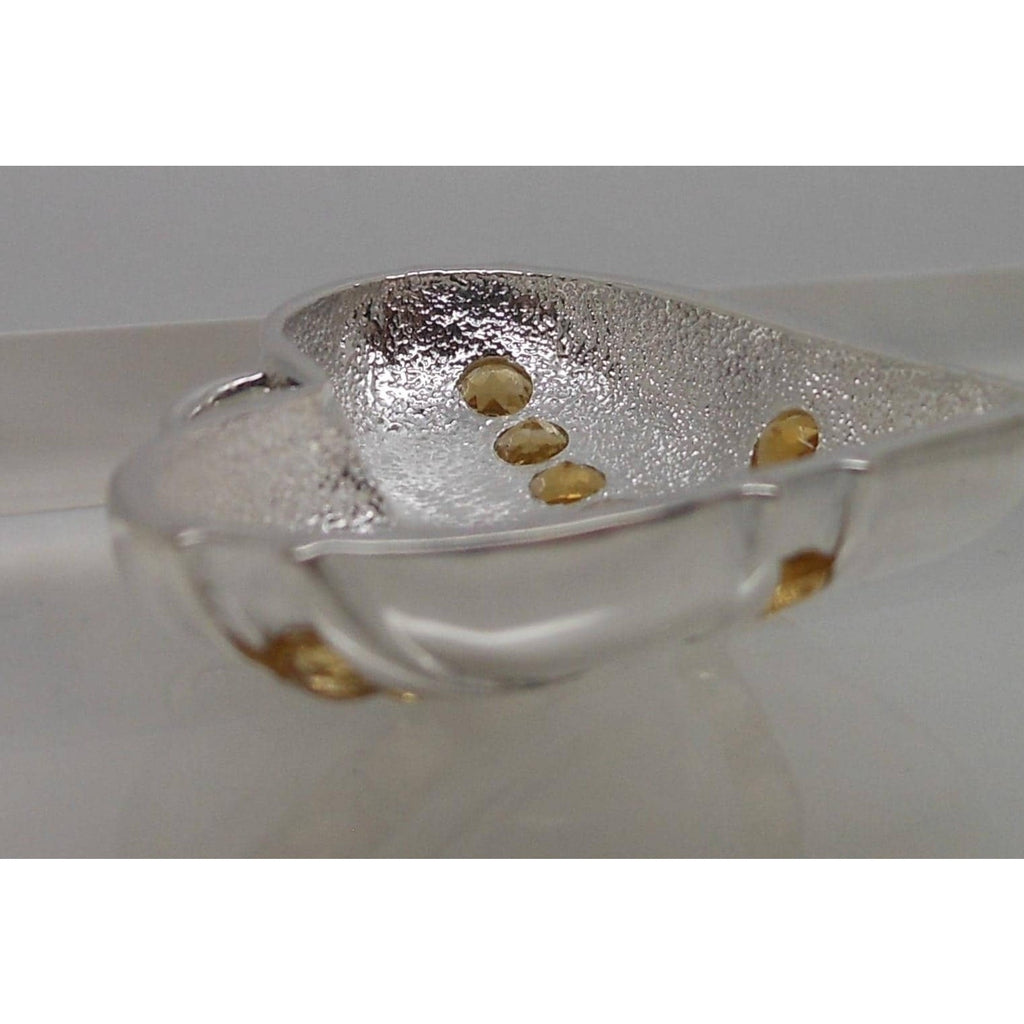 1990s Vintage Citrine Sterling Silver Gemstone Necklace Puff Heart Pendant Boxed - HoneyThomas.com
