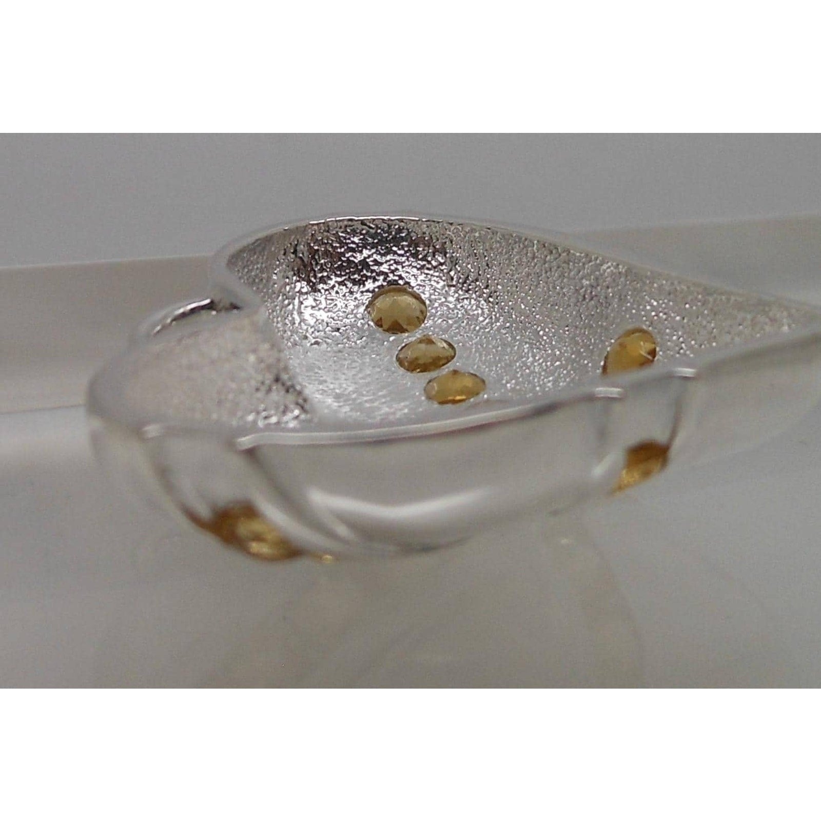 1990s Vintage Citrine Sterling Silver Gemstone Necklace Puff Heart Pendant Boxed - HoneyThomas.com