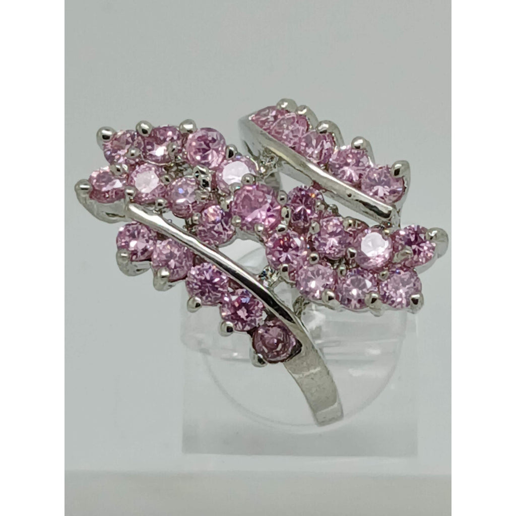 3.80CT Vintage Gold Plated Pink Sim Diamond CZ Cocktail Statement Ring Size 7.5
