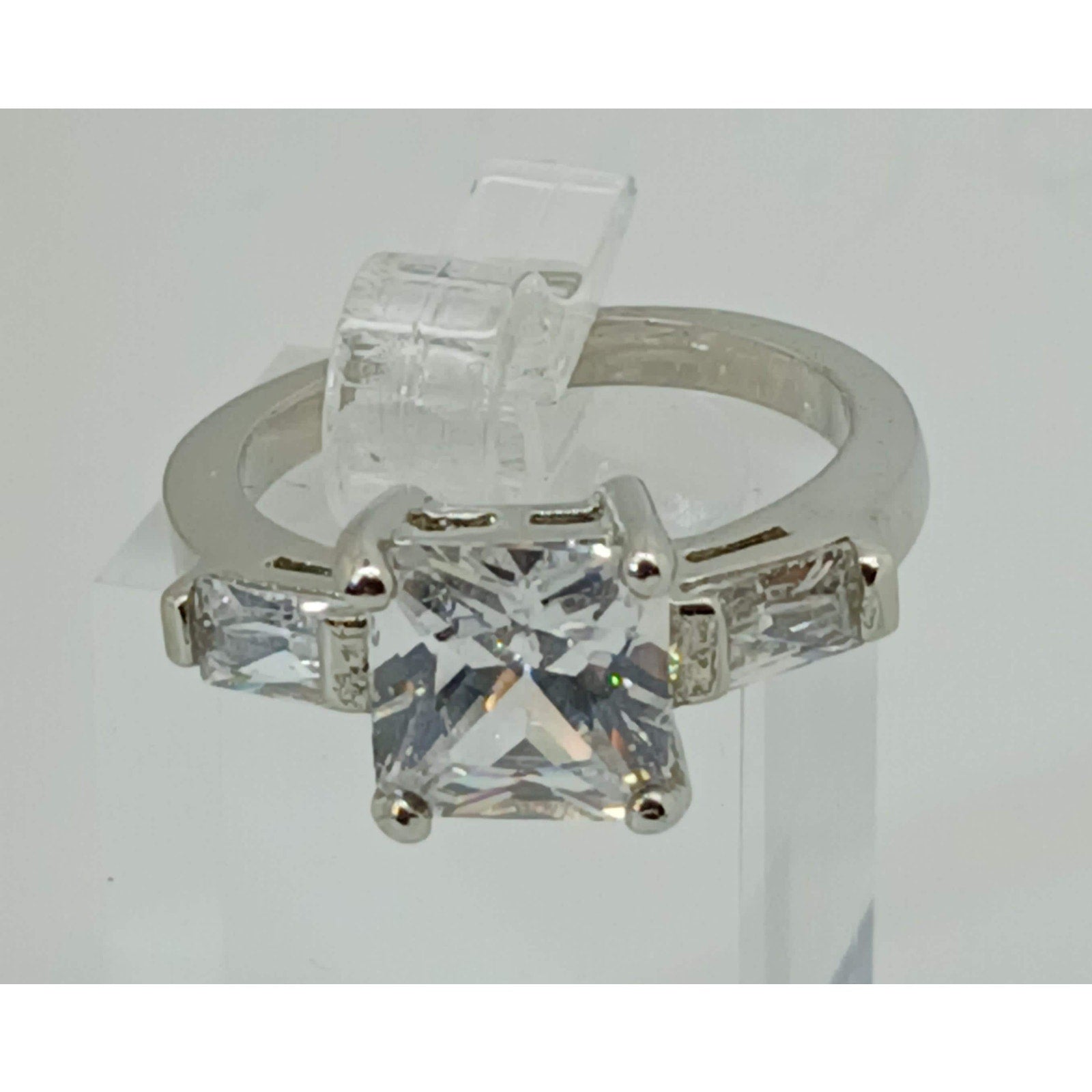 3.5 CT Vintage Princess Cut CZ Engagement Ring Silver Tone White Gold GP Size 8