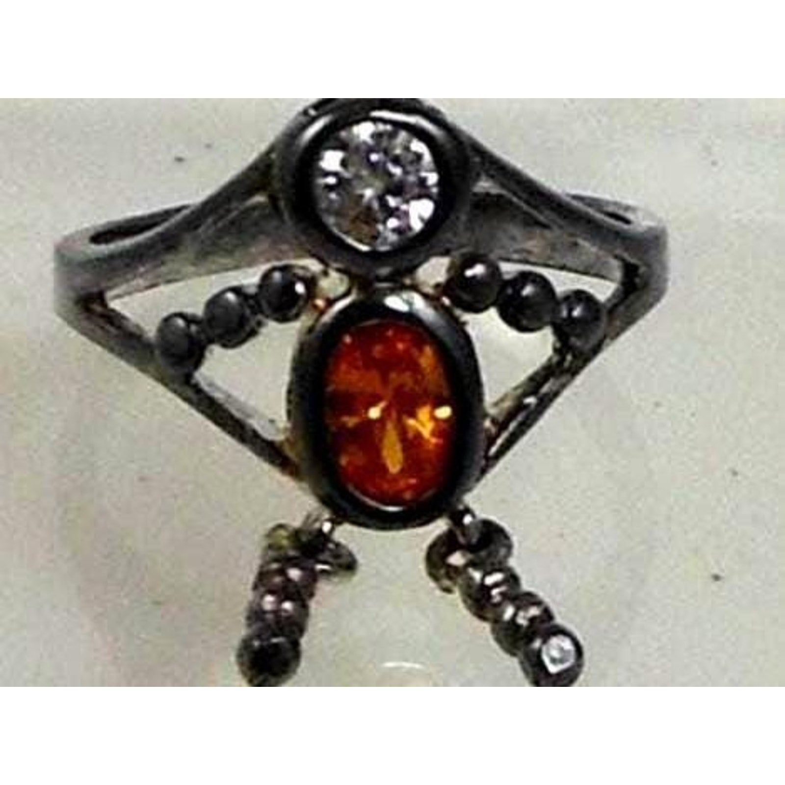 Vintage Sterling Silver Charm Ring Mother Grandmother Baby Sim Diamond Size 6