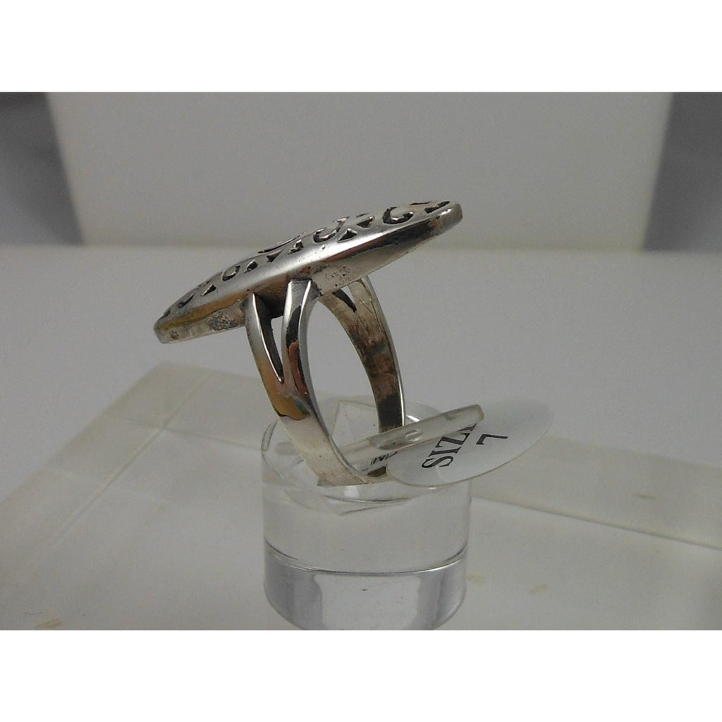 1990's Sterling Silver Statement Tribal Boho Ring Size 7 - HoneyThomas.com