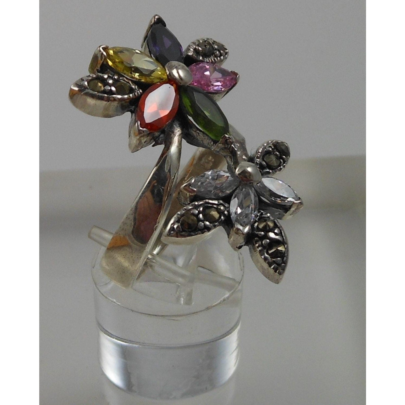 Artistc Vintage 1990's Sterling Silver Flower Bypass Ring Thailand Size 8 - HoneyThomas.com
