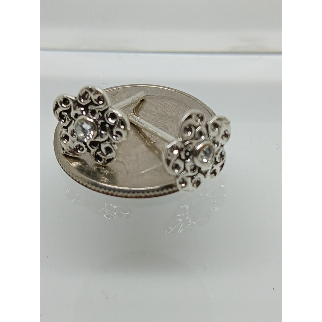 Vintage 1990's Jewelry NOS .925 Sterling Silver Clear AB Crystal Flower Earrings - HoneyThomas.com