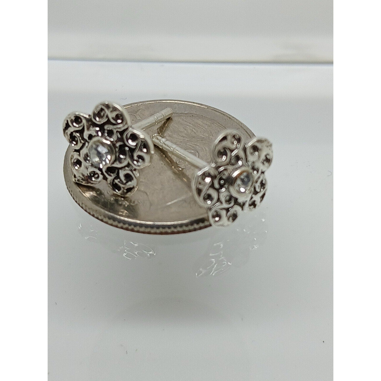 Vintage 1990's Jewelry NOS .925 Sterling Silver Clear AB Crystal Flower Earrings - HoneyThomas.com