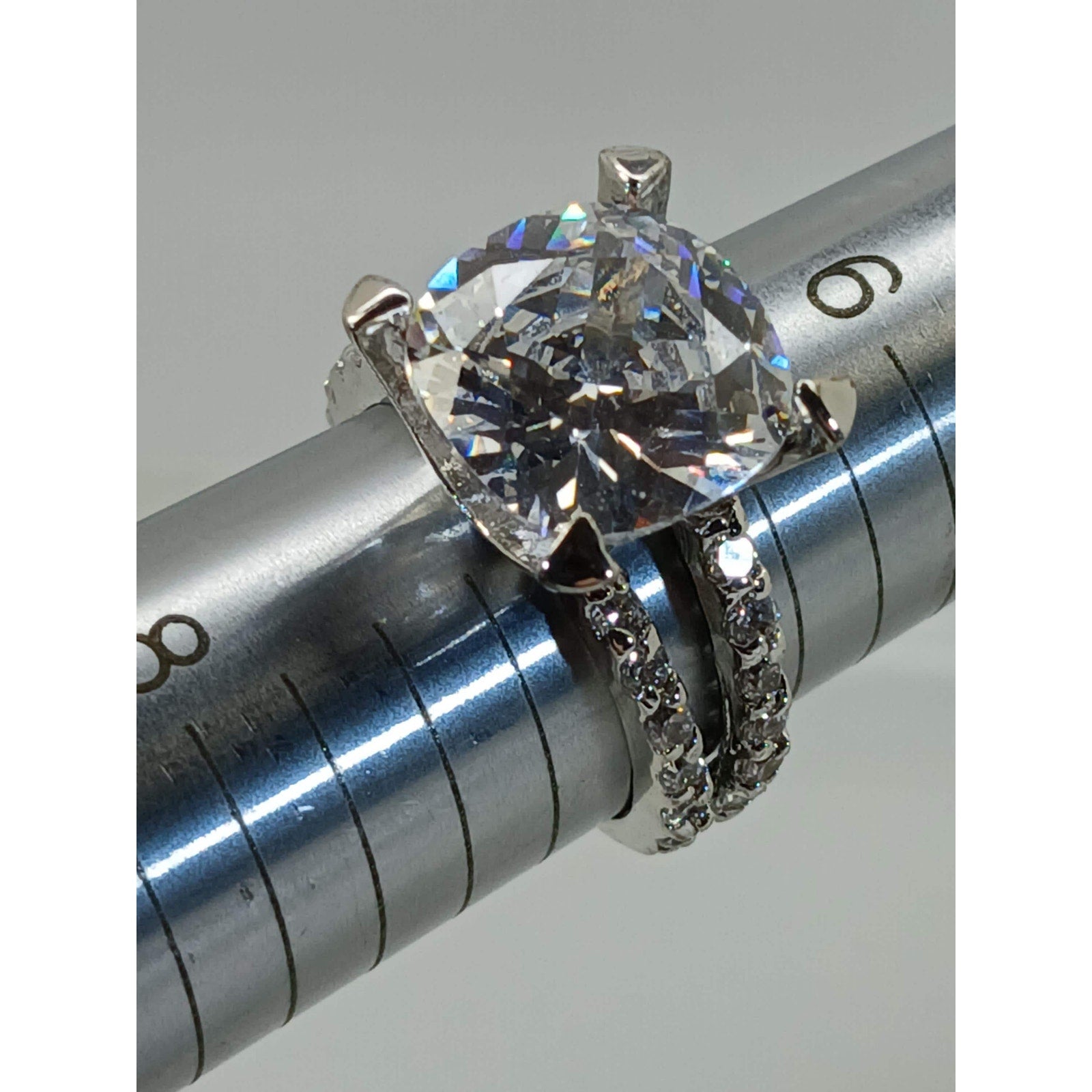 Vintage Ring Size 7 Silver Tone White Gold GP CZ Diamond Cocktail