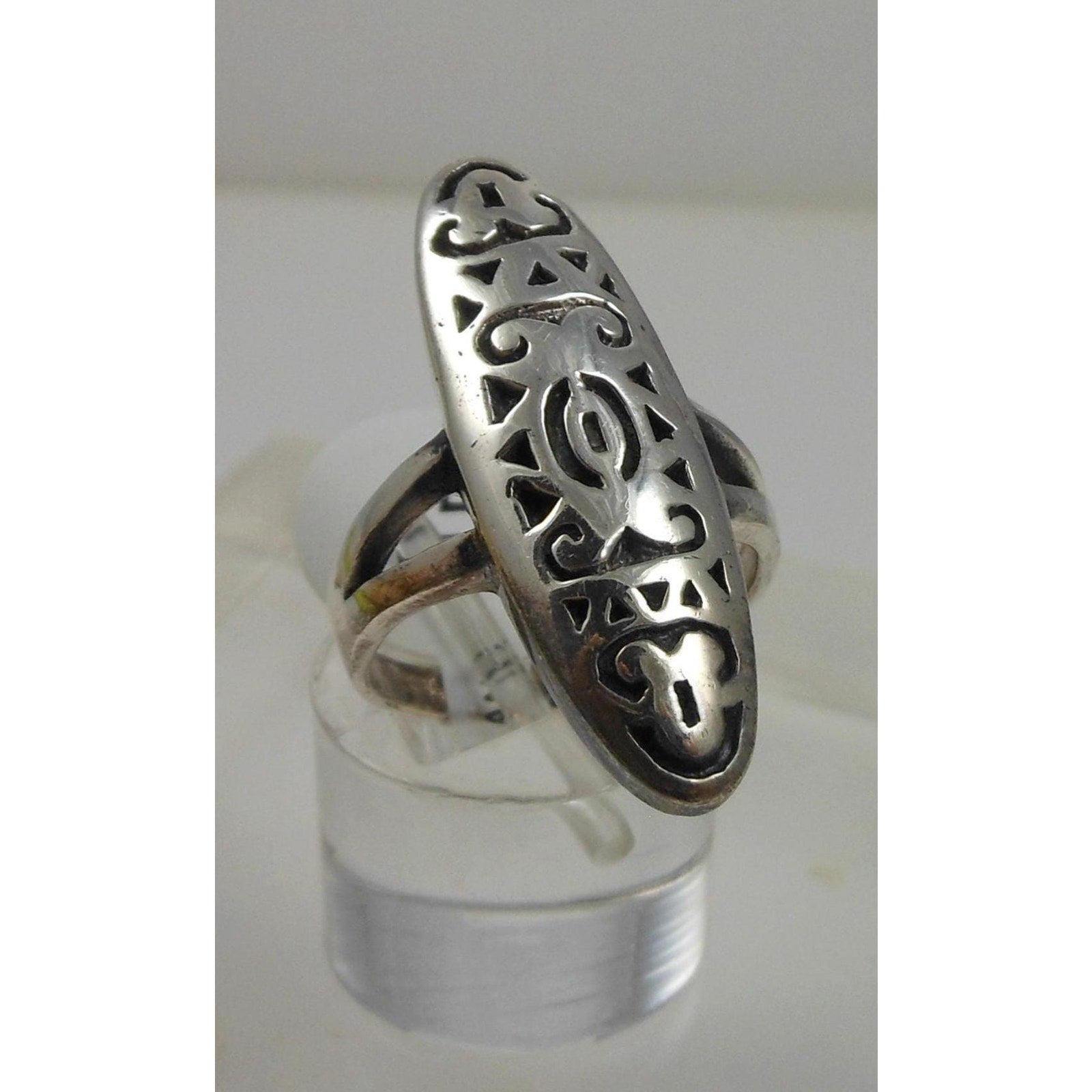 1990's Sterling Silver Statement Tribal Boho Ring Size 7 - HoneyThomas.com