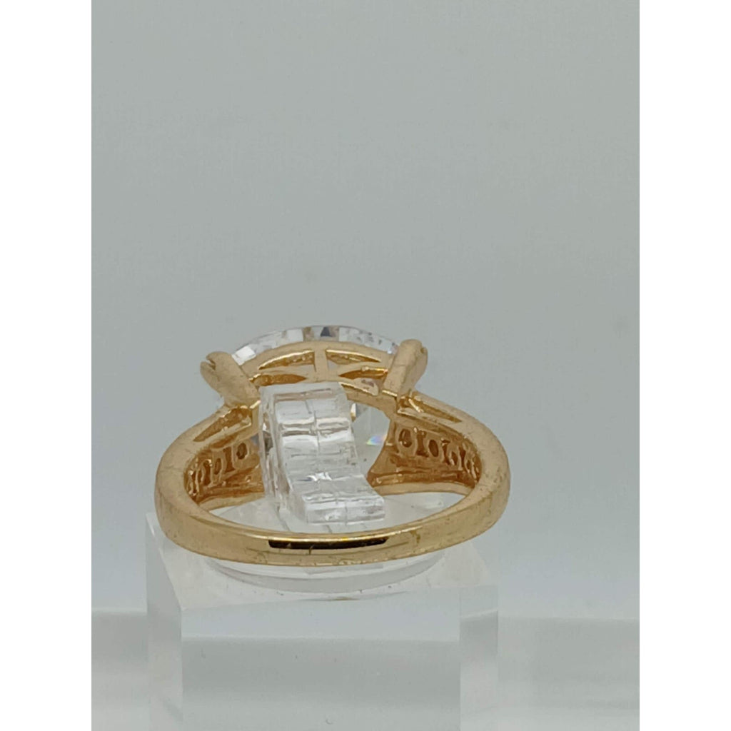 1990's Vintage Bold Trilliant Cut 8 CT Gold HGE CZ Sim Diamond Ring Size 7 Rare - HoneyThomas.com