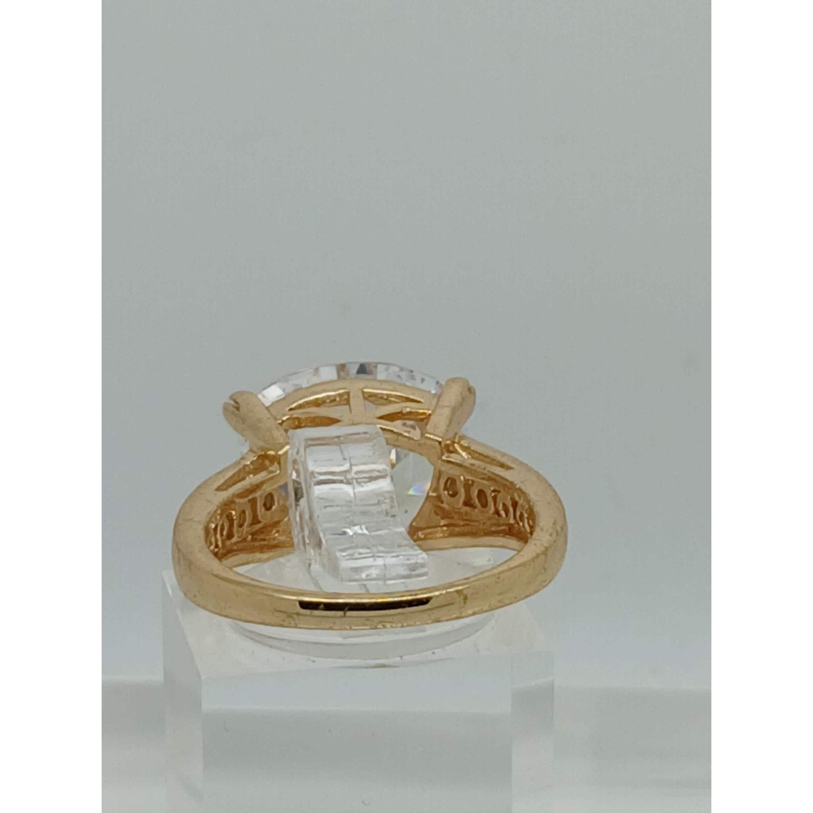 1990's Vintage Bold Trilliant Cut 8 CT Gold HGE CZ Sim Diamond Ring Size 7 Rare - HoneyThomas.com