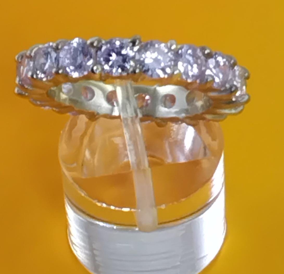 Vintage Sterling Silver CZ Engagement Ring: Handcrafted Anniversary Band, Size 7