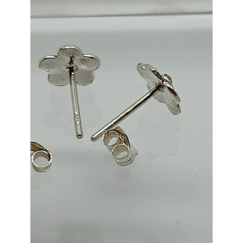 Vintage Estate Jewelry NOS .925 Sterling Silver Green Crystal Flower Earrings - HoneyThomas.com
