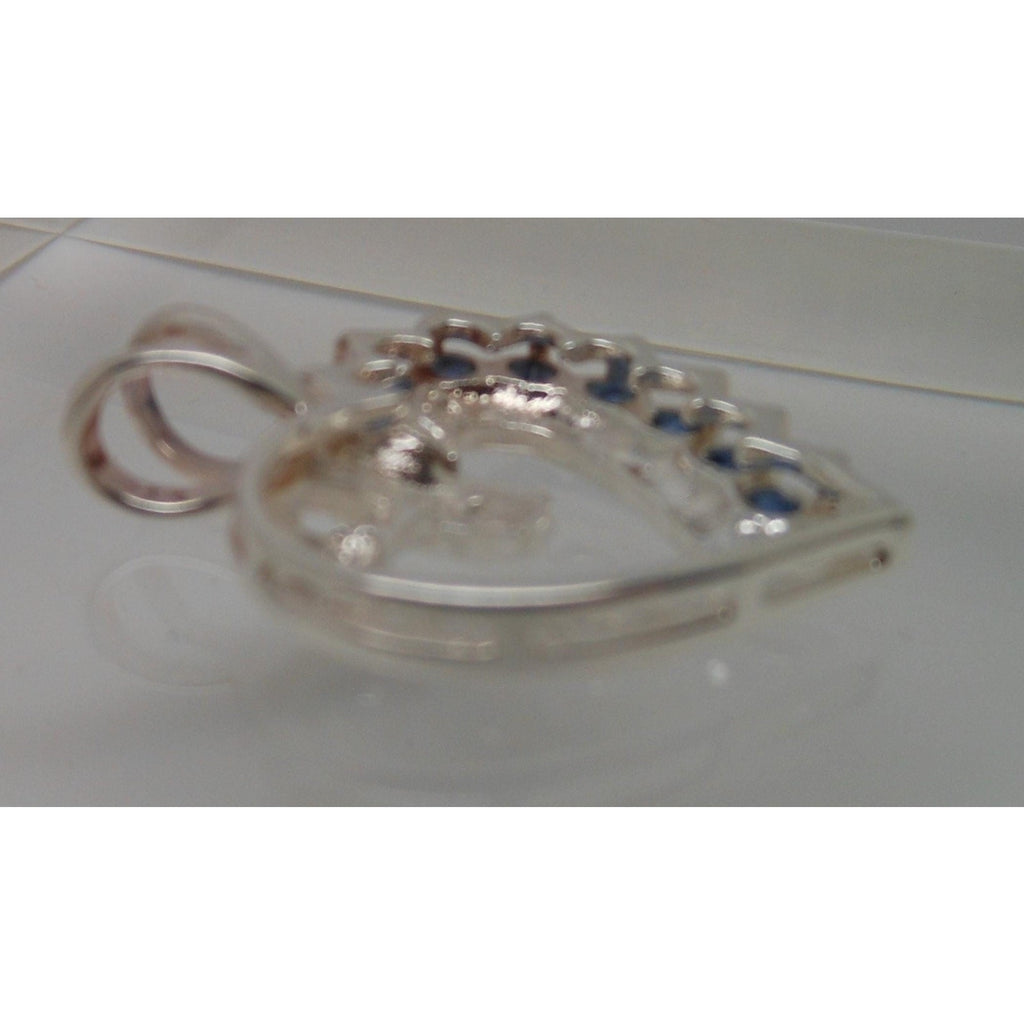 Vintage 1990's Beautiful Sterling Silver I Love Mom Necklace Pendant Sapphire CZ - HoneyThomas.com