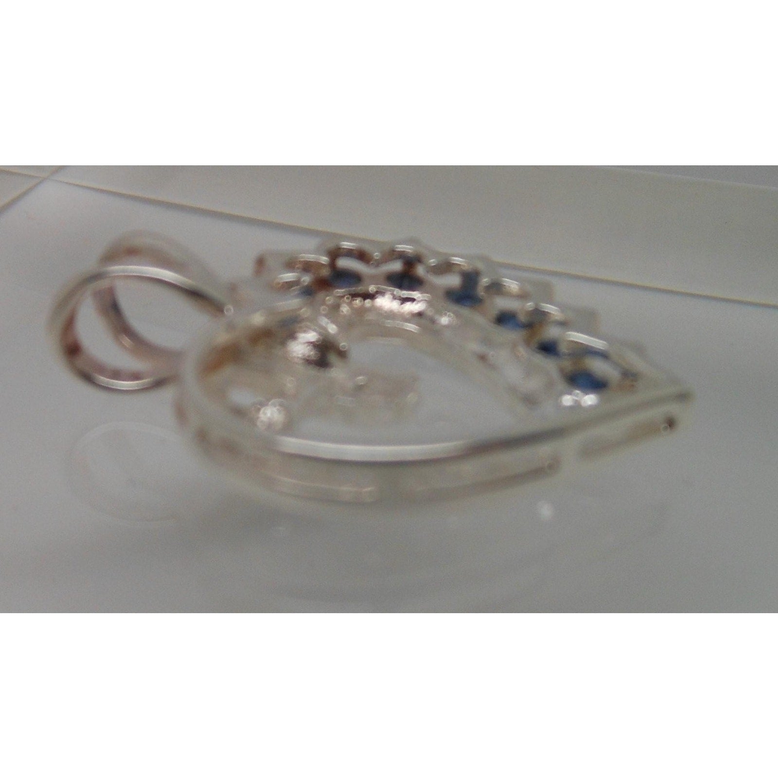 Vintage 1990's Beautiful Sterling Silver I Love Mom Necklace Pendant Sapphire CZ - HoneyThomas.com