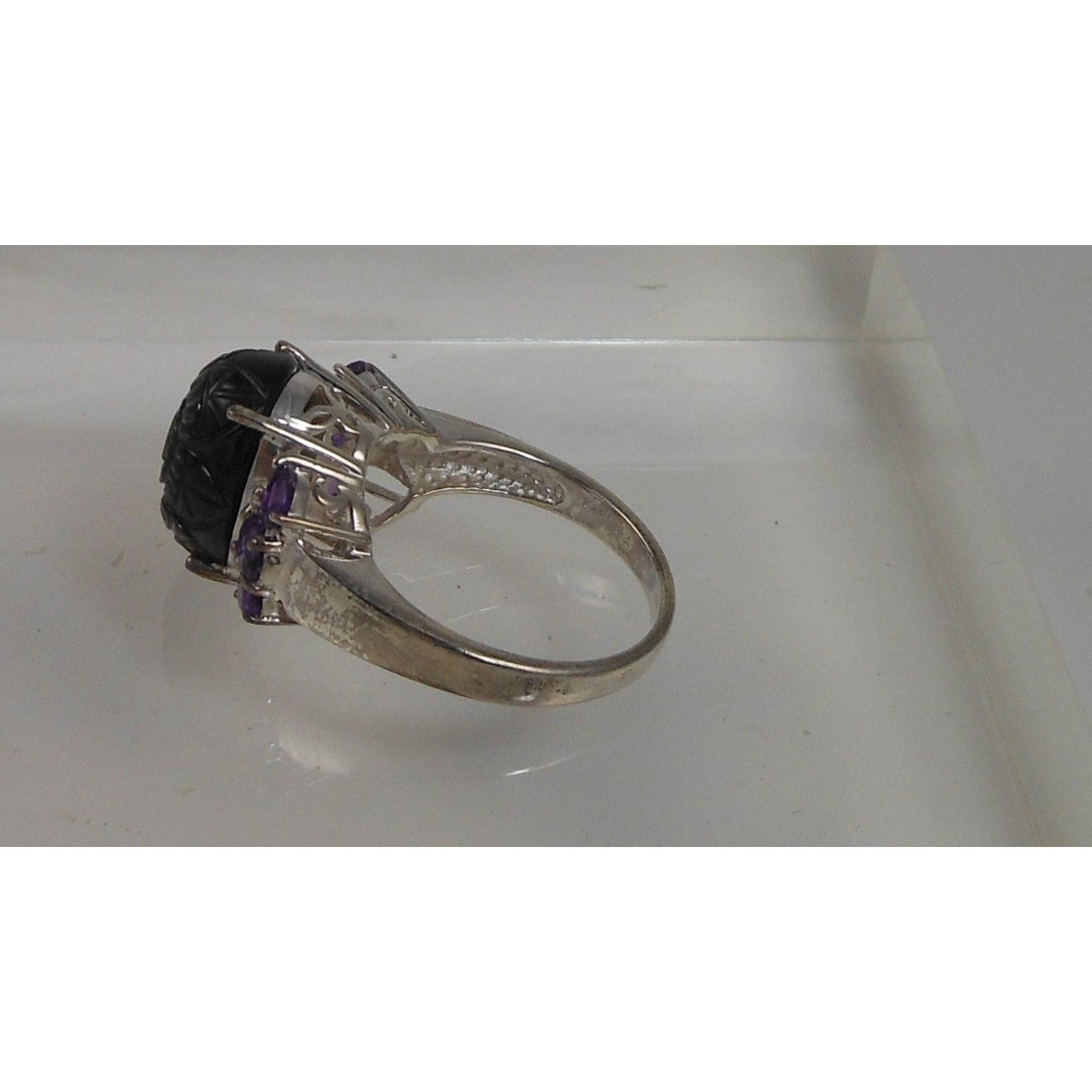 Handcrafted Sterling Silver Ring with Natural Amethyst Chalcedony Size 8 5.7gram - HoneyThomas.com