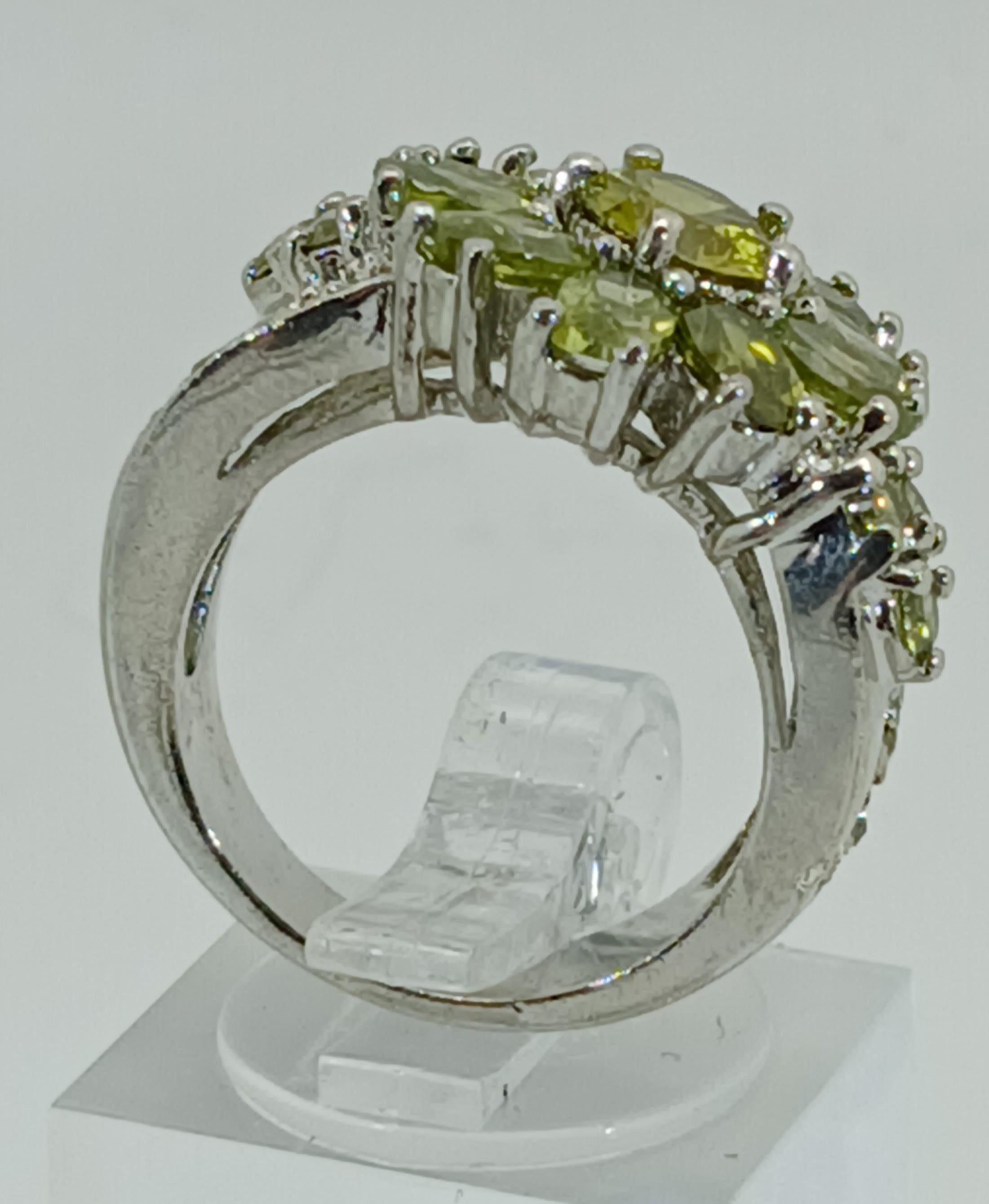Vintage Ring Size 5.25 Silver Tone White Gold GP Lemon Olivine CZ Floral Cluster
