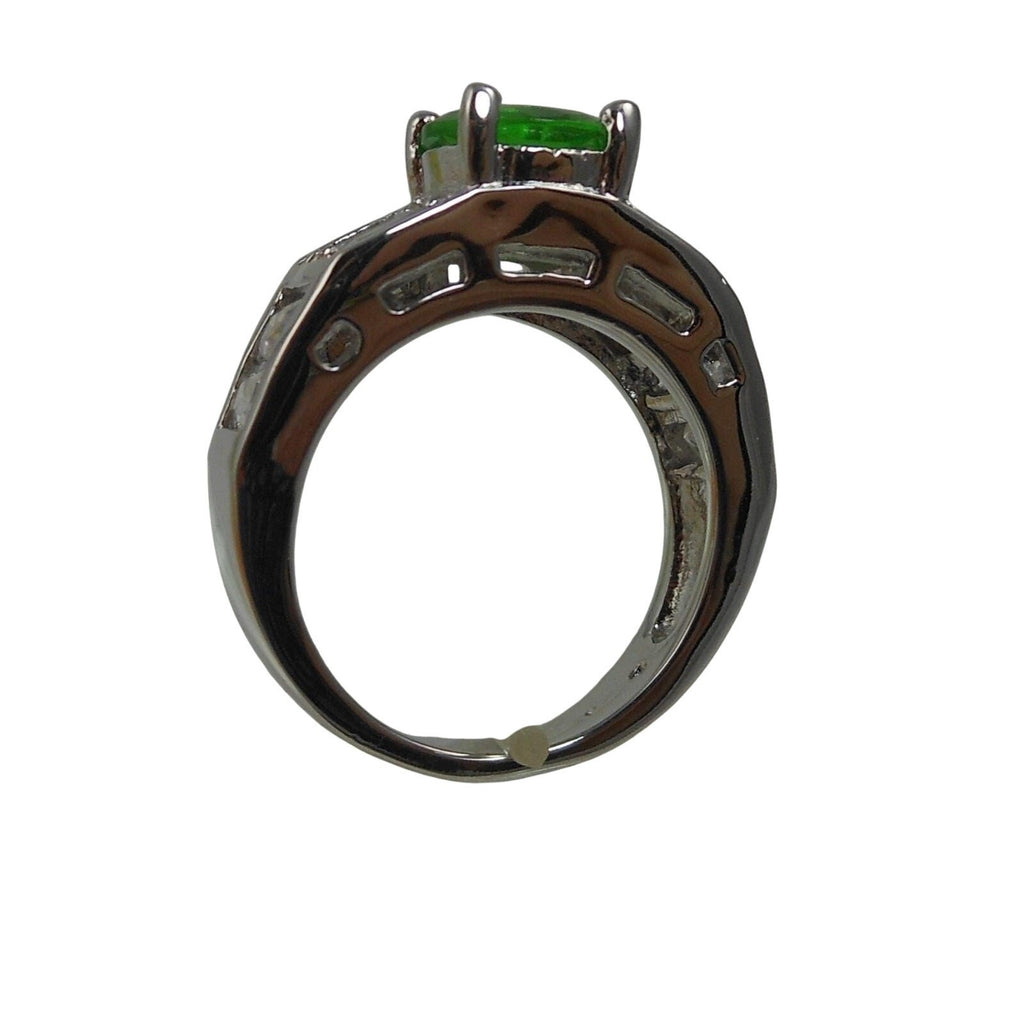 Vintage Sterling Silver Simulated Diamond Emerald Engagement Wedding Ring Band 7 - HoneyThomas.com
