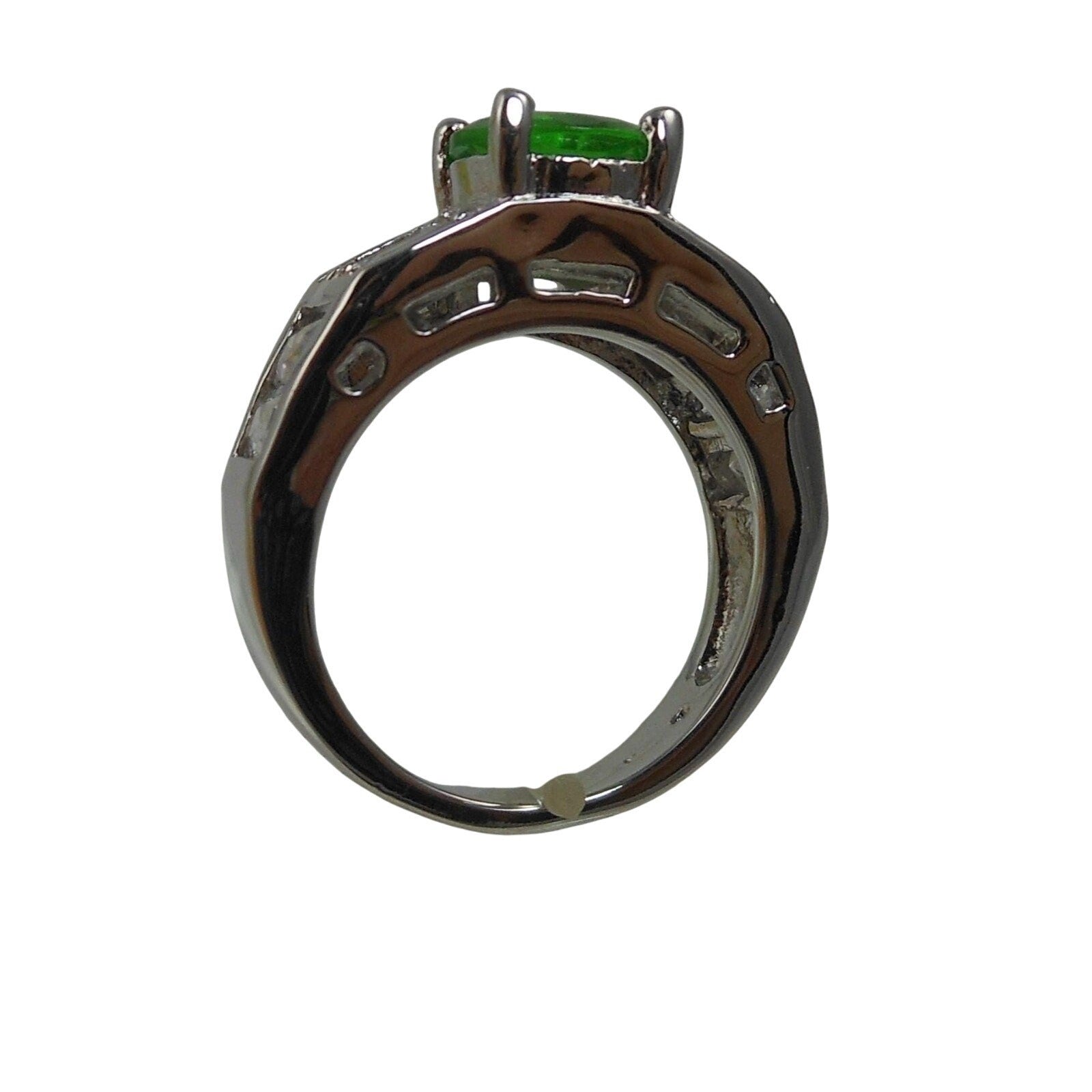 Vintage Sterling Silver Simulated Diamond Emerald Engagement Wedding Ring Band 7 - HoneyThomas.com