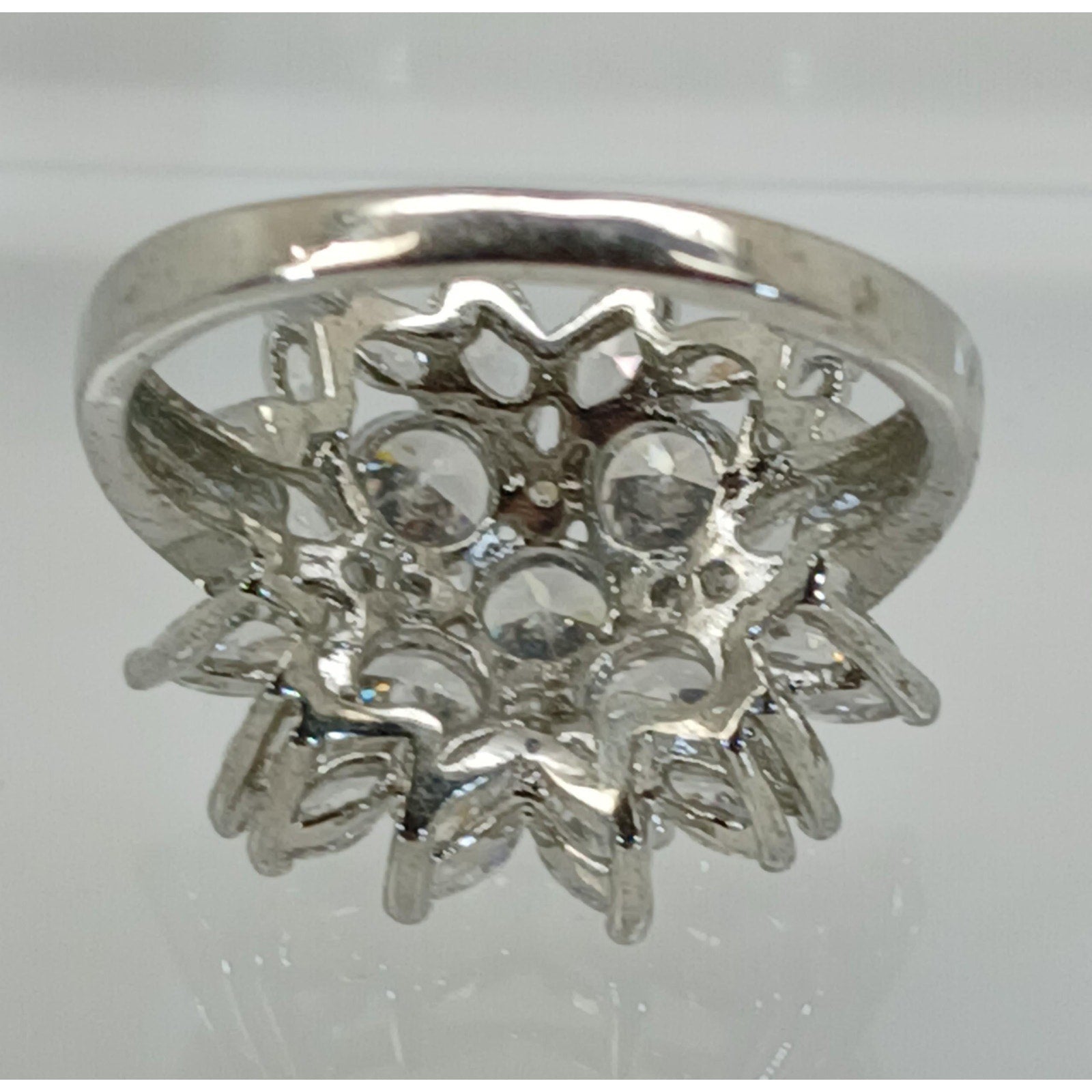 Vintage Ring Size 10 Silver Tone White Gold GP Sim Diamond CZ Cocktail NOS