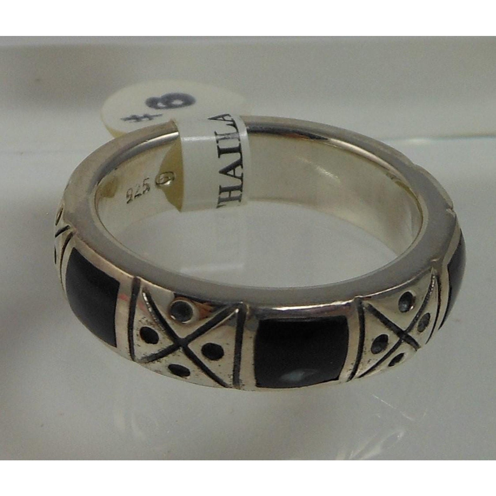 Vintage Black Sterling Silver Band Ring, Designer Signed, Size 6.25 - HoneyThomas.com