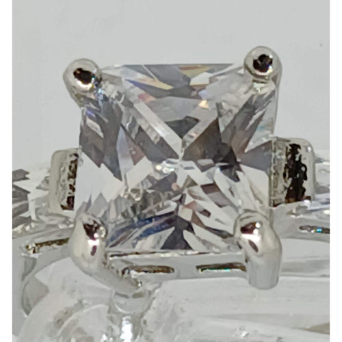 3.5 CT Vintage Princess Cut CZ Engagement Ring Silver Tone White Gold GP Size 8