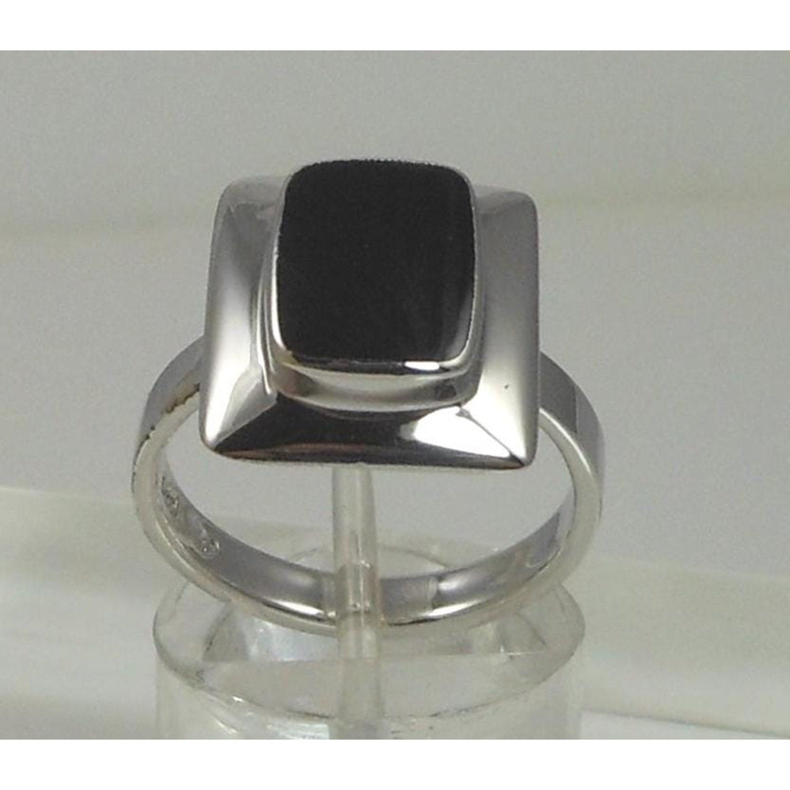 Vintage Thai Sterling Silver Black Onyx Ring Size 7 925 Stamped 3mm Band 5.1g