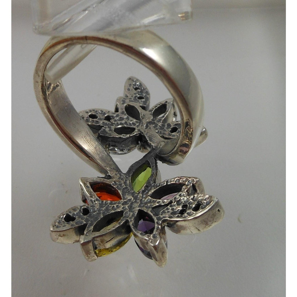 Artistc Vintage 1990's Sterling Silver Flower Bypass Ring Thailand Size 8 - HoneyThomas.com