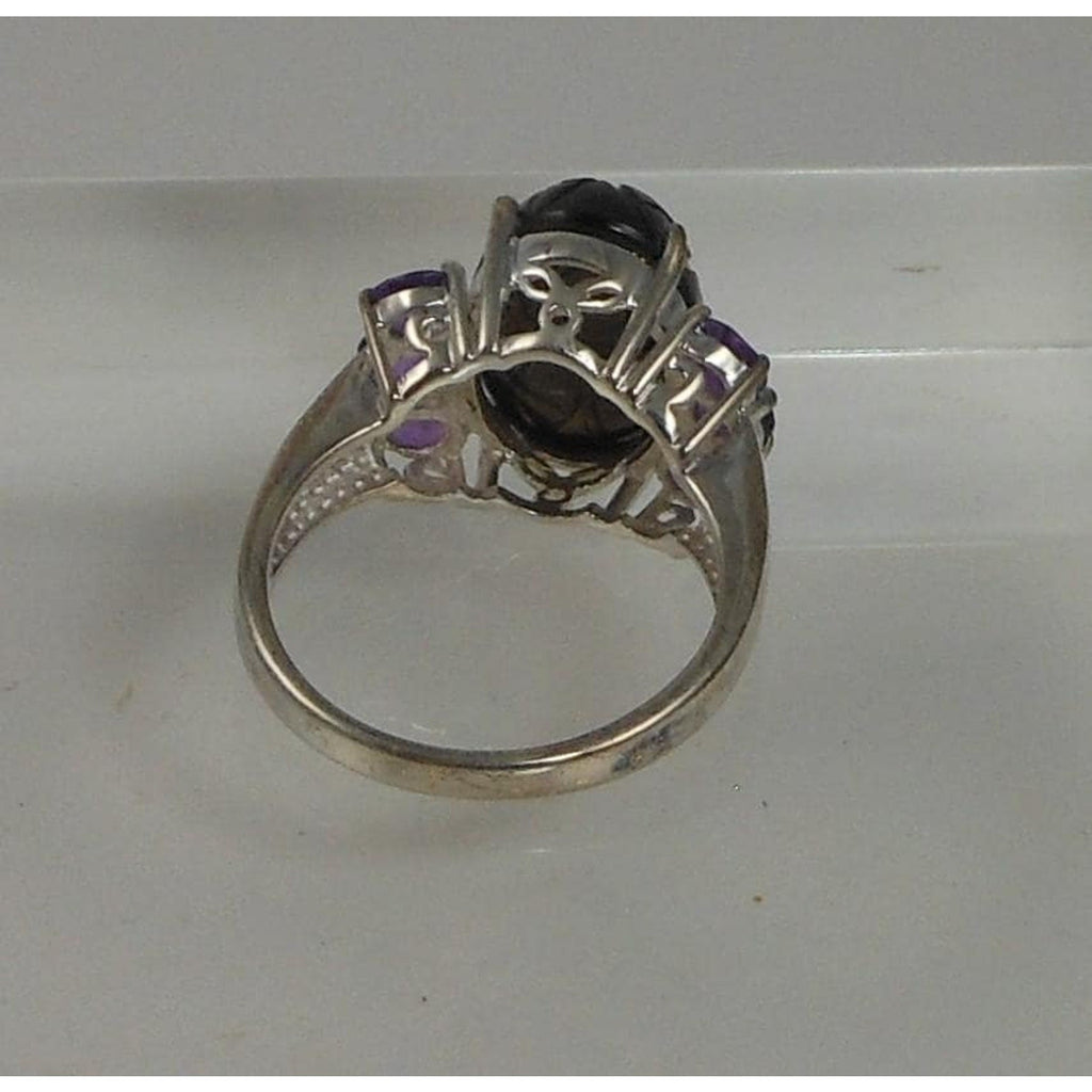 Handcrafted Sterling Silver Ring with Natural Amethyst Chalcedony Size 8 5.7gram - HoneyThomas.com