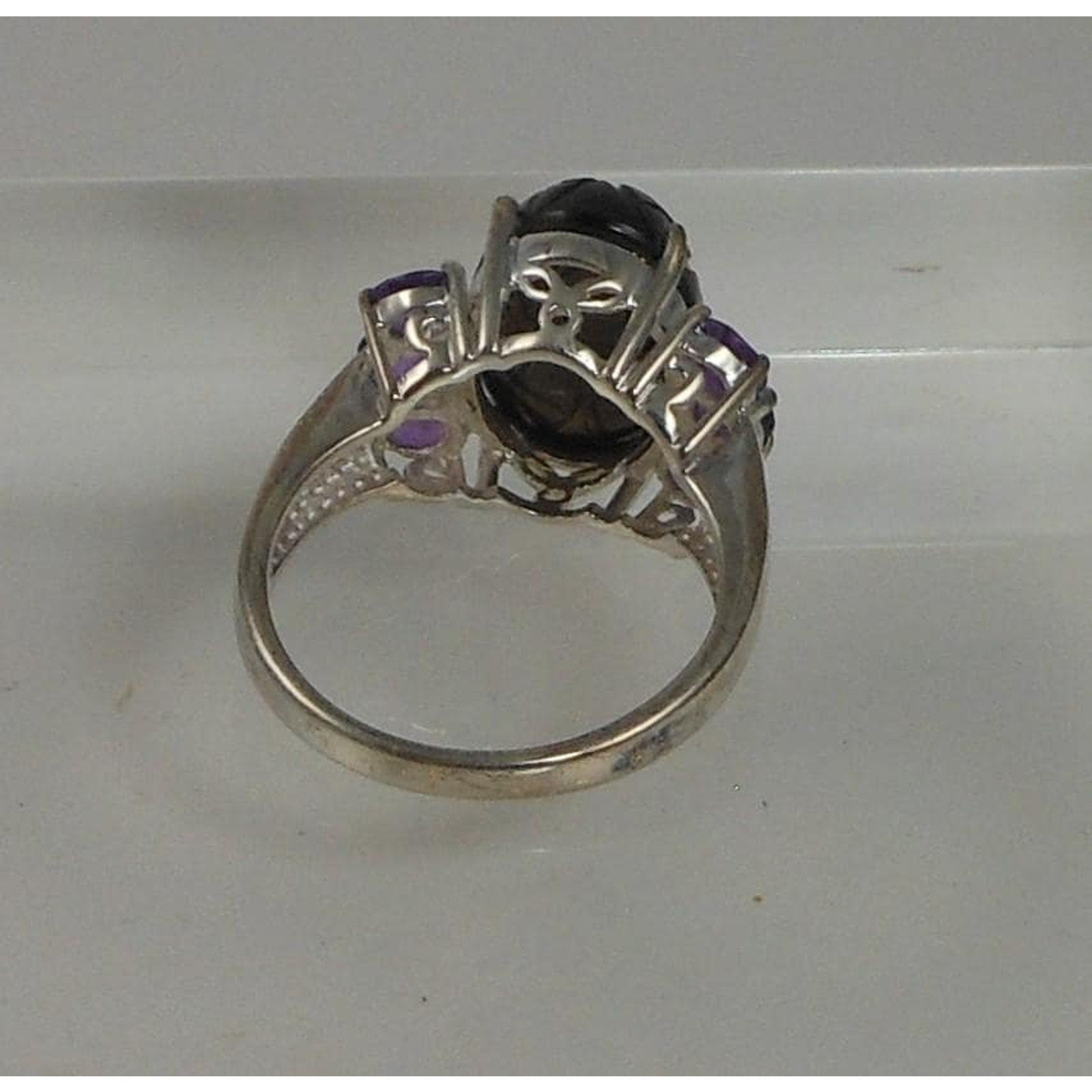 Handcrafted Sterling Silver Ring with Natural Amethyst Chalcedony Size 8 5.7gram - HoneyThomas.com