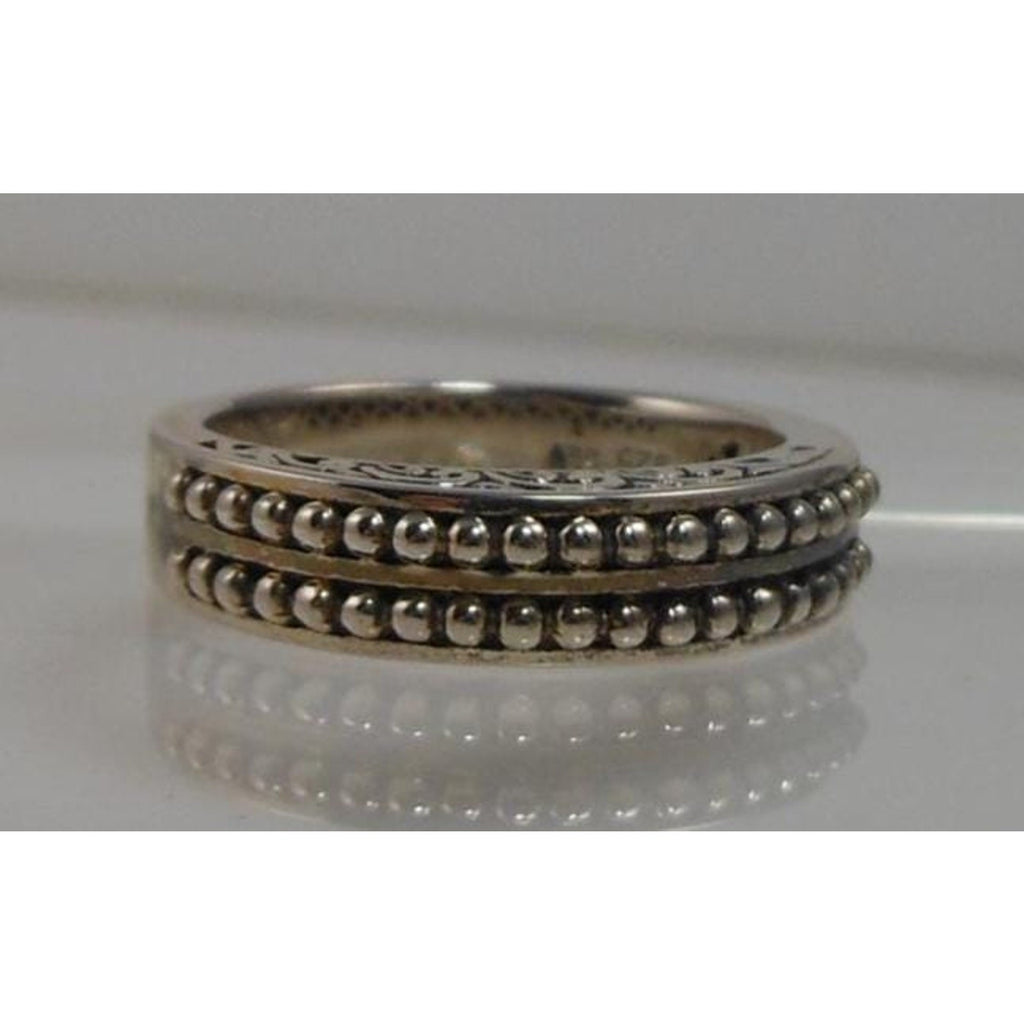 Vintage Oxidized Sterling Silver Beaded Bali Ring Stack Designer Signed SLV 7.25 - HoneyThomas.com