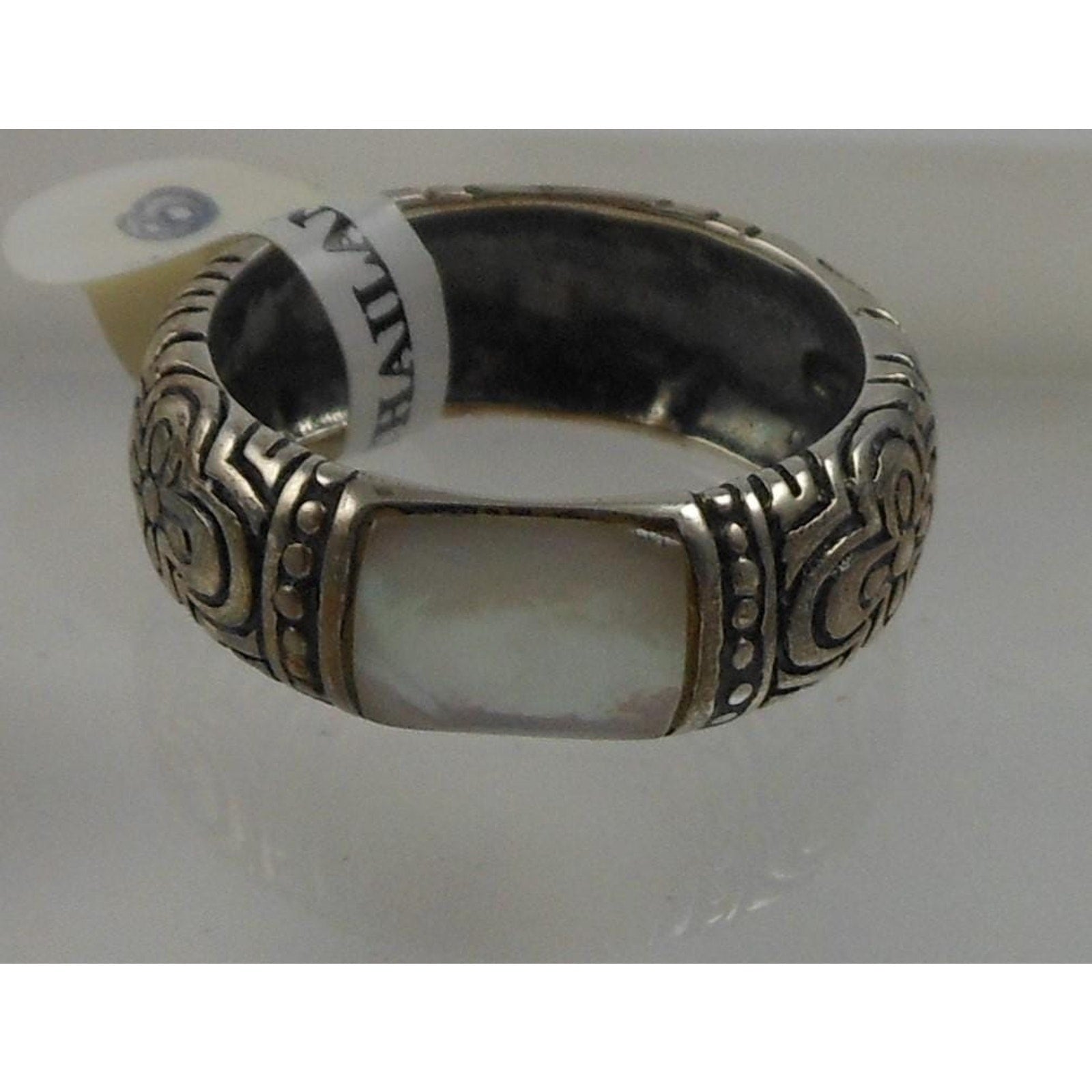 Unique Vintage Sterling Silver MOP Mother of Pearl Shell Ring Oxidized Size 6 - HoneyThomas.com