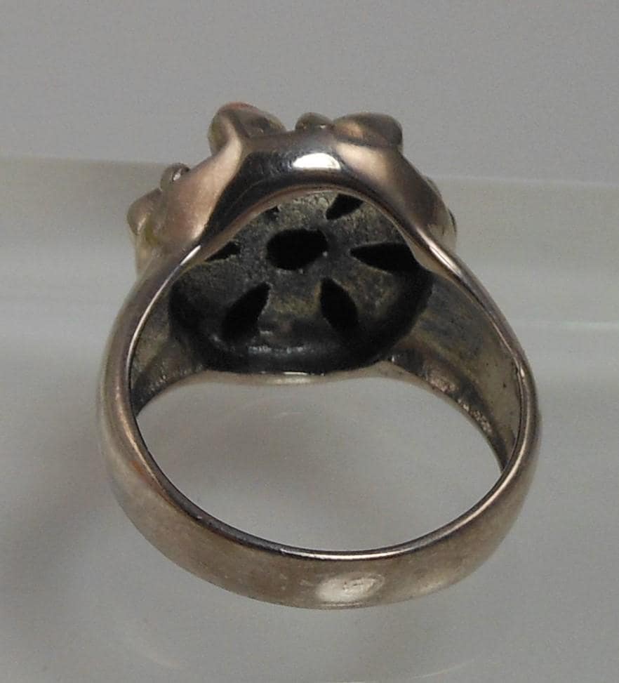 Vintage Designer Sterling Silver Turquoise Coral Garnet Ring - Size 7.75