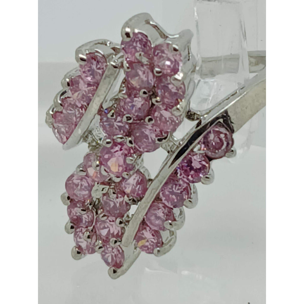 3.80CT Vintage Gold Plated Pink Sim Diamond CZ Cocktail Statement Ring Size 7.5