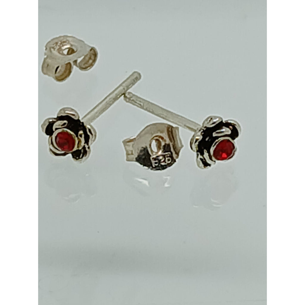 Vintage Estate Jewelry NOS .925 Sterling Silver Ruby Red Crystal Earrings - HoneyThomas.com