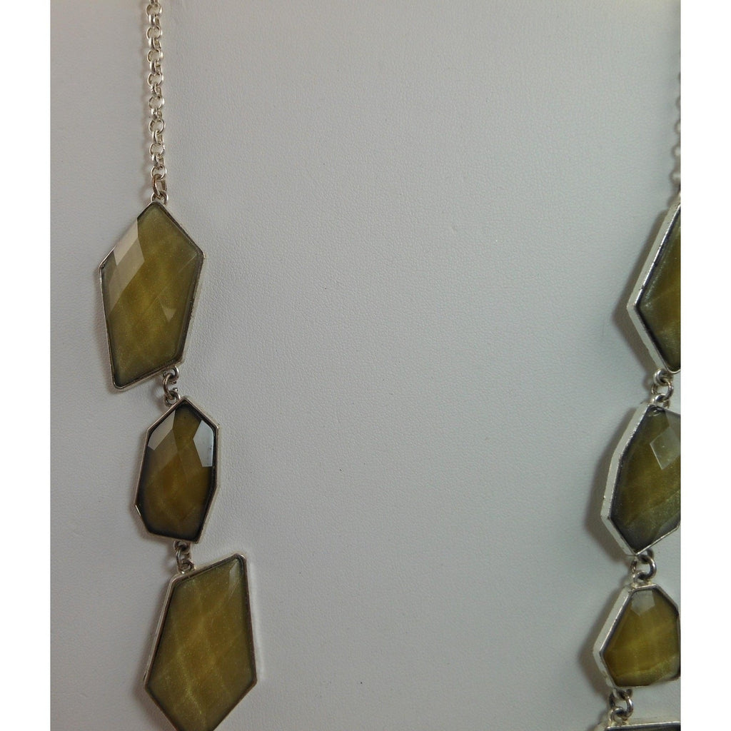 Green Geometric Link Pendant Necklace | Long 36 Silver Necklace | Designer - HoneyThomas.com